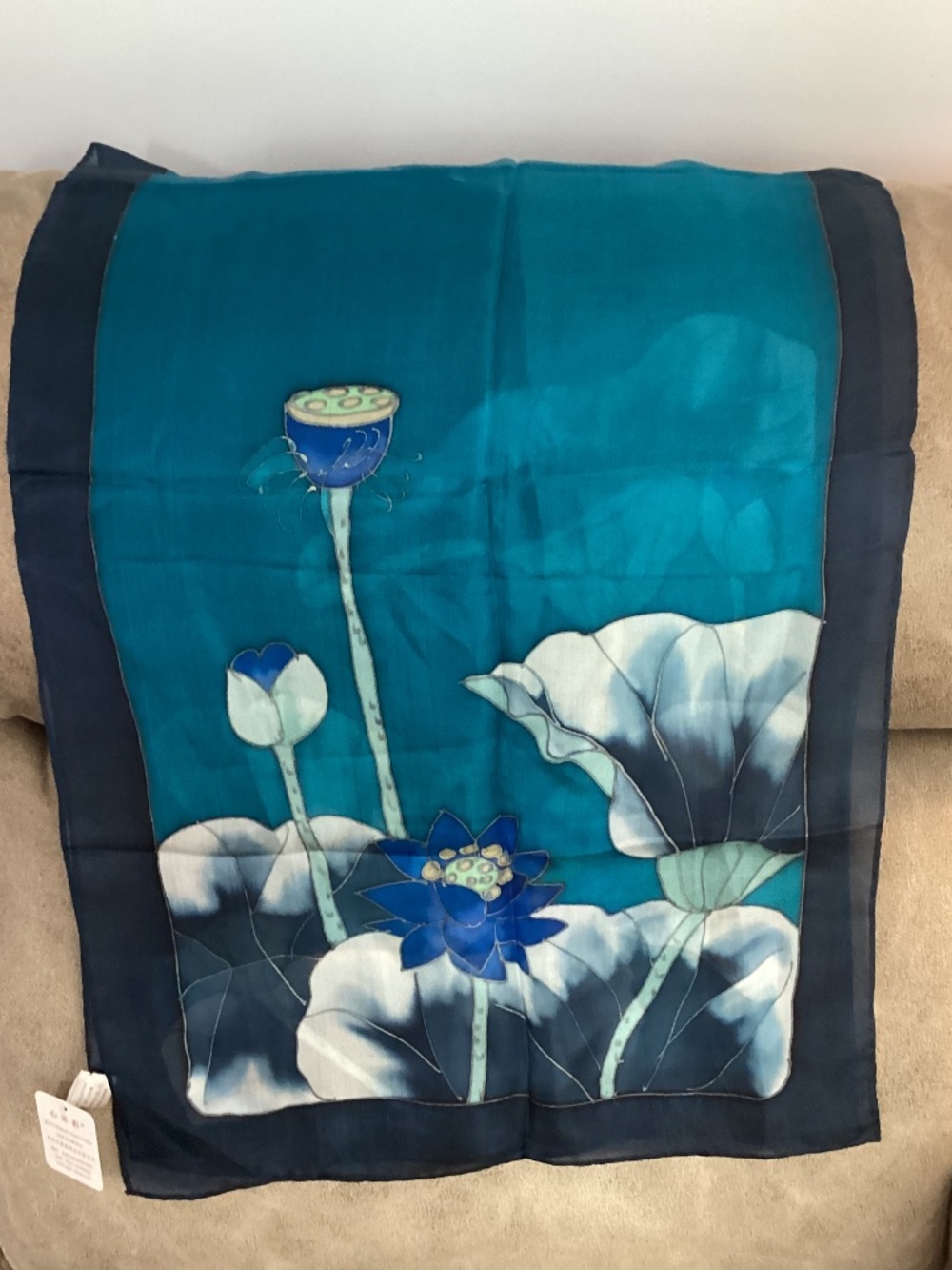 Hand painted blue silk scarf china new w tag